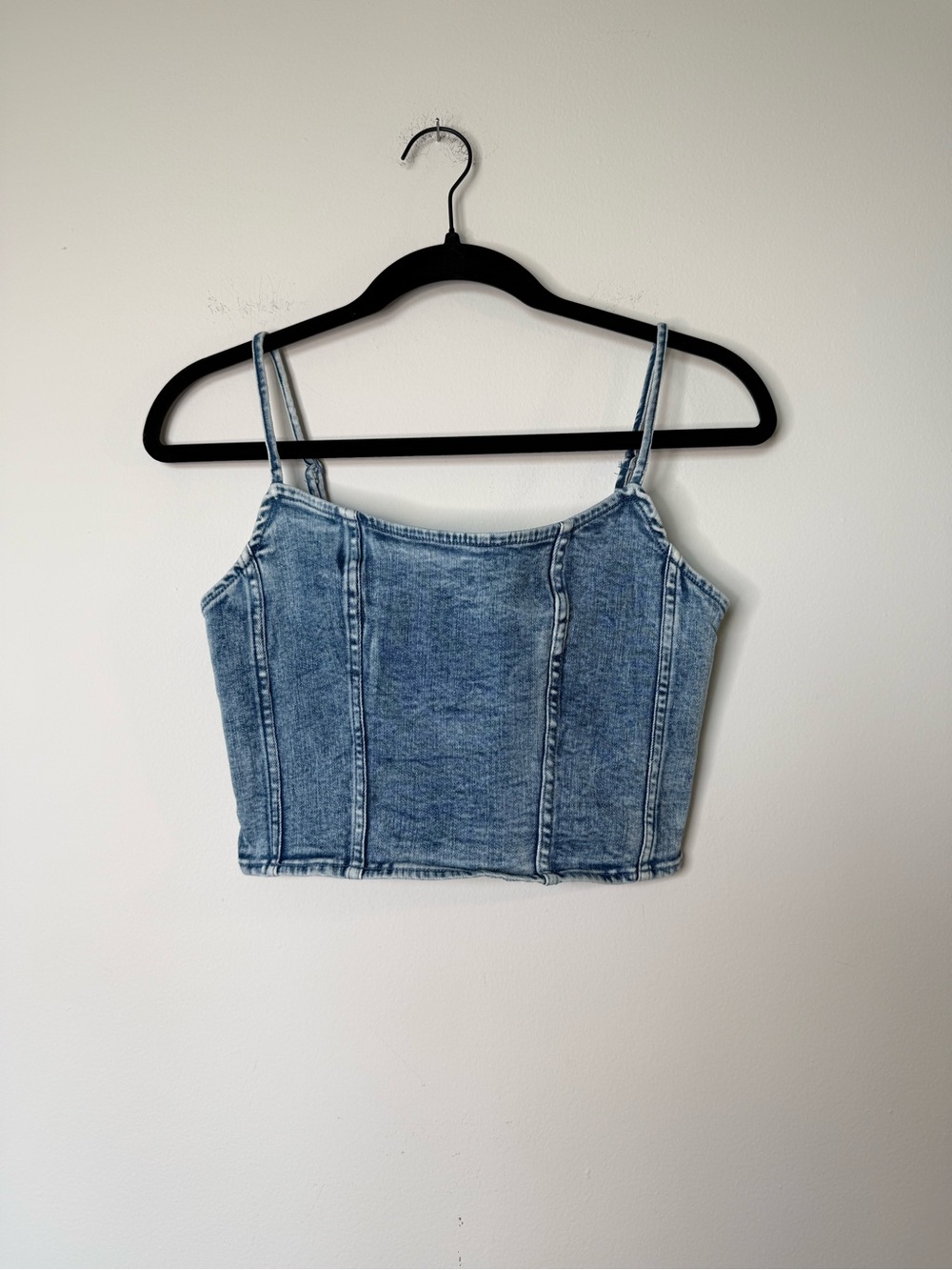 American Eagle Denim Cropped Cami Top in Light Blue